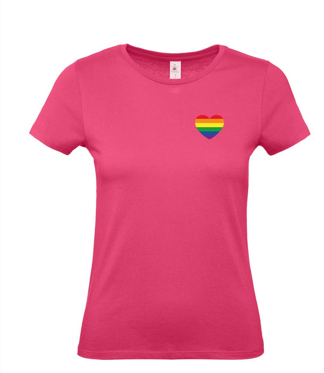 Dames t-shirt Regenboog hartje | Regenboog vlag | Gay pride kleding | Pride shirt | Roze | maat L